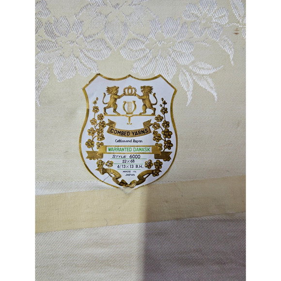 Vintage Tablecloth Combed Yarns 2 Ply Warranted Damask 52x68 Style 6000 Yellow - Picture 3 of 6